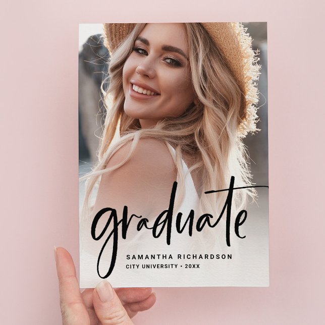 Cartão Postal De Convite Script Casual Preto | Duas Festas de formatura fot (Criador carregado)