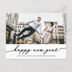 Cartão Postal De Convite Script de feliz ano novo com placa Photo 2020