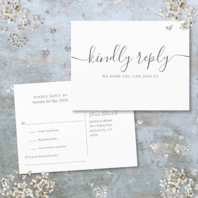 Cartão Postal De Convite Script de Resposta Simples e Elegante (Simple Elegant Signature Script RSVP Invitation Postcard)