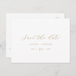 Cartão Postal De Convite Script Dourado Elegante Guardar Horizontal Data