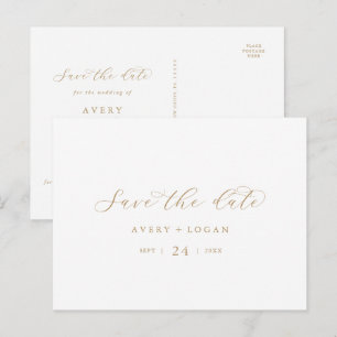 Cartão Postal De Convite Script Dourado Elegante Guardar Horizontal Data