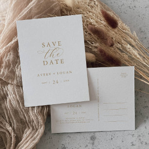 Cartão Postal De Convite Script Dourado Elegante Salvar a Data