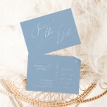 Cartão Postal De Convite Script Whimsical | Dusty Blue Salvar Data<br><div class="desc">Apresentando nossa impressionante escrita caprichosa | azul empoeirado salve o cartão postal de convite perfeito para a sua simples celebração do primavera boho. Nosso elegante design inclui uma paleta de cores vibrante brilhante e pastel com um script de caligrafia quic vintage. Quer você prefira um estilo minimalista ou clássico, nosso...</div>