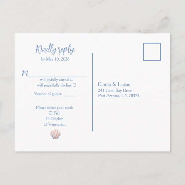 Cartão Postal De Convite sea shell (Verso)