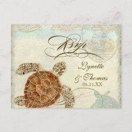 Cartão Postal De Convite Sea Turtle Modern Coaster Ocean Beach Swirls Estil