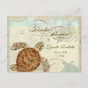 Cartão Postal De Convite Sea Turtle Modern Coaster Ocean Beach Swirls Estil