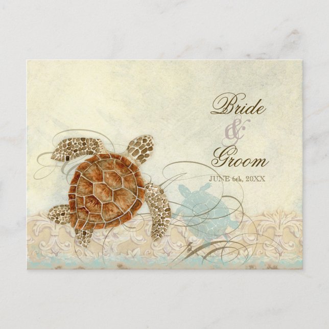 Cartão Postal De Convite Sea Turtle Modern Coaster Ocean Beach Swirls Estil (Frente)