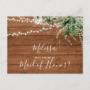 Cartão Postal De Convite Seja minha Madrinha de casamento Boho Woodland Gre