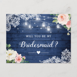 Cartão Postal De Convite Seja Minha Proposta De Bridesmaid Russo Azul Blush