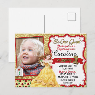 Cartão Postal De Convite Seja nosso Convidado Princesa Primeiro Aniversário