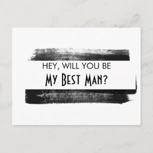 Cartão Postal De Convite Seja O Meu Melhor Homem, Black Watercolor Paint St