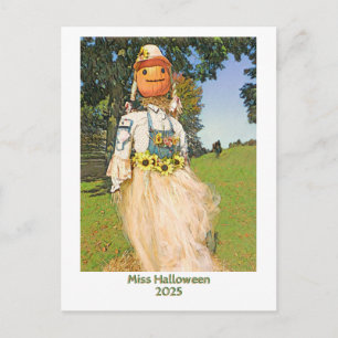 Cartão Postal De Convite Senhorita Halloween 2025/Mulher-Palha/convite para