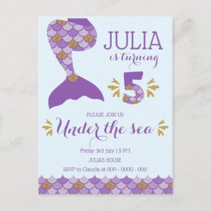 Cartão Postal De Convite Sereia Aniversário Sereia Número 5