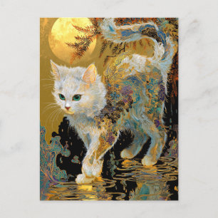Cartão Postal De Convite Serene Rinpa Cat   Zen Dourado japonês