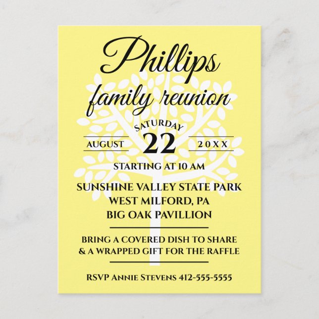 Cartão Postal De Convite Silhueta branca de árvore de união da família amar (Frente)