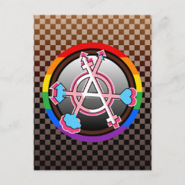 Cartão Postal De Convite Símbolo da Anarquia de Gênero, Emblema em Xadrez E