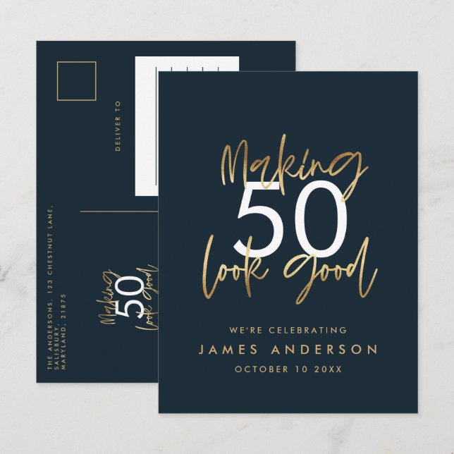 Cartão Postal De Convite Simples na moda elegante de aniversário editável m (Frente/Verso)