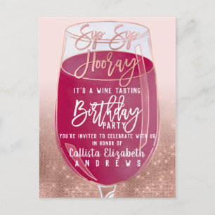 Cartão Postal De Convite Sip Sip Hooray Watercolor Wine Provando Birday