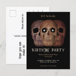 Cartão Postal De Convite Skull Engraçado Brown Gothic Aniversário RIP Para