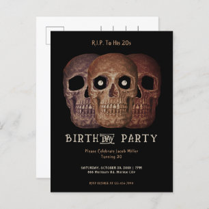 Cartão Postal De Convite Skull Engraçado Brown Gothic Aniversário RIP Para 