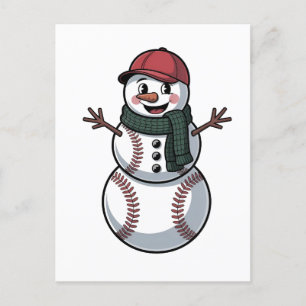 Cartão Postal De Convite Snowman Baseball Papais noeis de Natal Baseball Ba