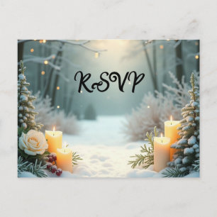 Cartão Postal De Convite Snowy Candlelit Fosco Evergreens