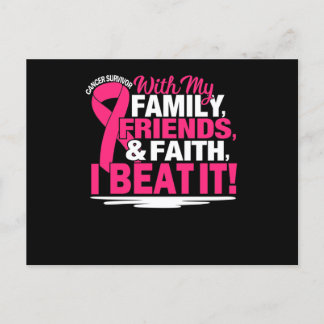 Cartão Postal De Convite Sobrevivente de câncer Faith Amigos Família Rosa E