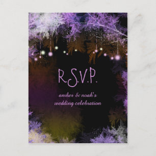 Cartão Postal De Convite Starry Evening Forest Purple Weding RSVP