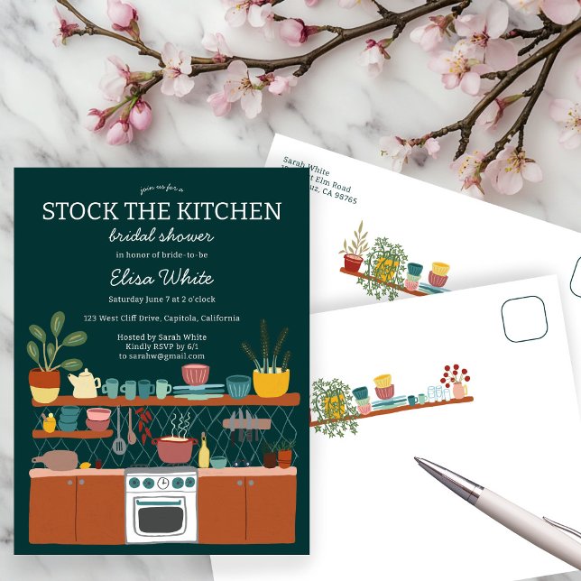Cartão Postal De Convite STOCK THE KITCHEN Bridal Shower Cute CUSTOM (STOCK THE KITCHEN Bridal Shower Cute CUSTOM Invitation Postcard
)
