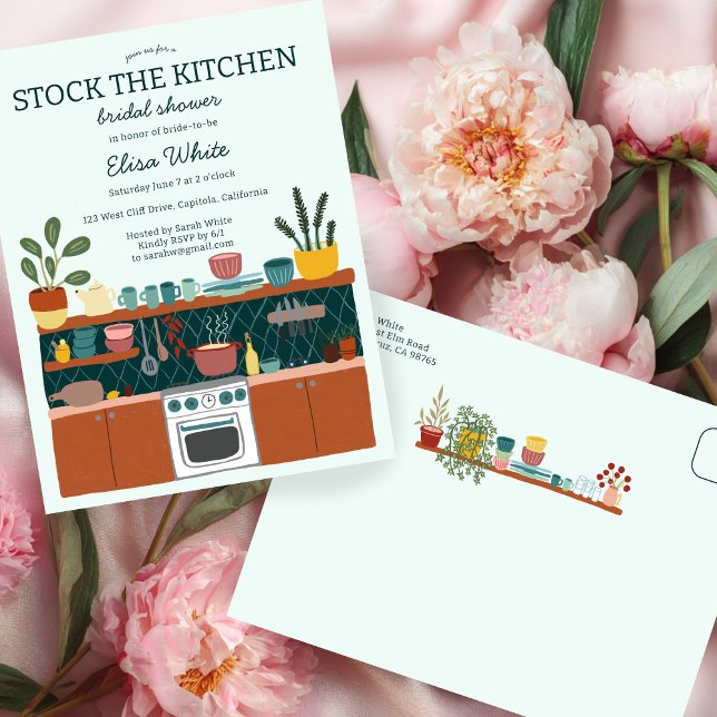 Cartão Postal De Convite STOCK THE KITCHEN Bridal Shower Cute CUSTOM (STOCK THE KITCHEN Bridal Shower Cute CUSTOM Invitation Postcard
)