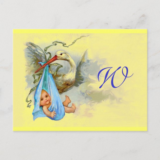 CARTÃO POSTAL DE CONVITE STORK BABY BOY CHÁ 2 (Frente)