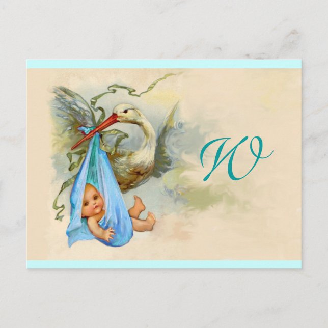 CARTÃO POSTAL DE CONVITE STORK BABY BOY CHÁ 2 (Frente)