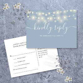 Cartão Postal De Convite String Lights Dusty Blue Song Request RSVP