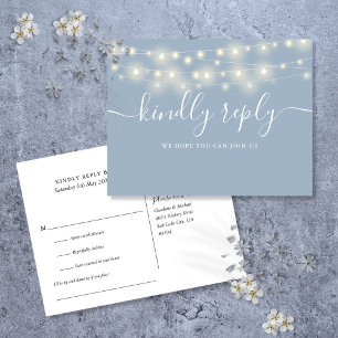 Cartão Postal De Convite String Lights Dusty Blue Song Request RSVP