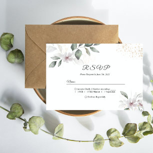 Cartão Postal De Convite Suave Folhas e Flores de Aquarela Greenery   Doura