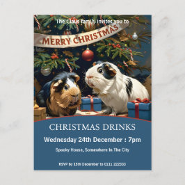 Cartão Postal De Convite Suínos-guineis e Árvore de Natal