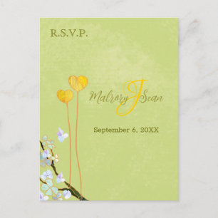 Cartão Postal De Convite Summer Green - Dois Corações de Casamento RSVP