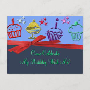 Cartão Postal De Convite Surpresa do Tratado de Aniversário do Cupcake