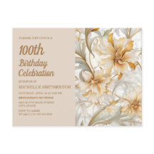 Tan Champagne Floral Aniversário de 100 anos Femin