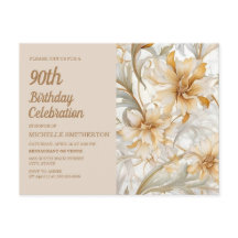 Tan Champagne Floral Aniversário de 90 anos femini