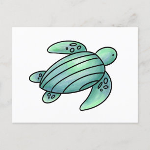 Cartão Postal De Convite tartaruga marinha pintada aquarela desenho animado