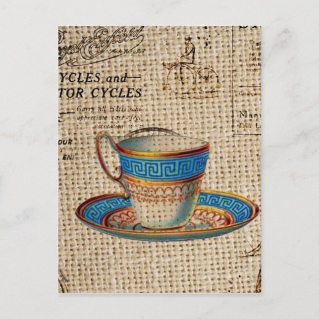 Cartão Postal De Convite Teacup azul da festa do chá rural russo inglês (Frente)