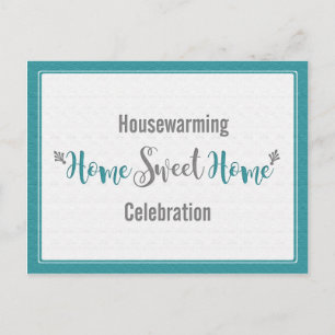 Cartão Postal De Convite Teal Cinza Home Sweet Home Housearming Party  