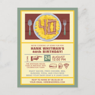 Cartão Postal De Convite Tema de bacon engraçado para aniversário de 40 ano