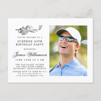 Cartão Postal De Convite Tema Golf 40ª Foto de Festa de aniversário SURPRIS