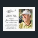 Cartão Postal De Convite Tema Golf 60ª Foto de Festa de aniversário SURPRIS<br><div class="desc">Aniversário elegante preto e branco para um golfista. O topo do convite é decorado com acessórios de golfe - um clube de golfe, bola de golfe, chapéu e luvas. A design de aquarela cria uma estética tradicional e clássica. Perfeito para uma festa de aniversário no clube ou um CHURRASCO de...</div>
