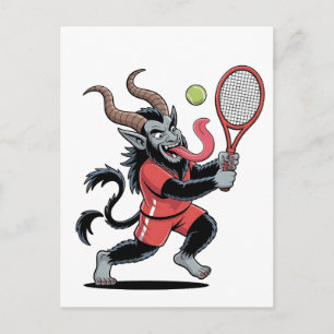 Cartão Postal De Convite Tênis Krampus Natal Demônio da Quadra de Tênis de