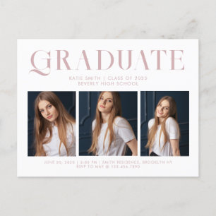Cartão Postal De Convite Terceira Foto da Graduação Minimalista Moderna Ele