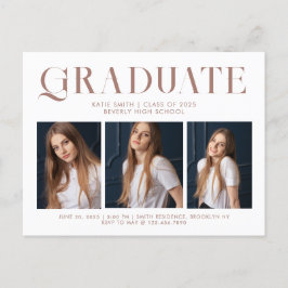 Cartão Postal De Convite Terceira Foto da Graduação Minimalista Moderna Ele