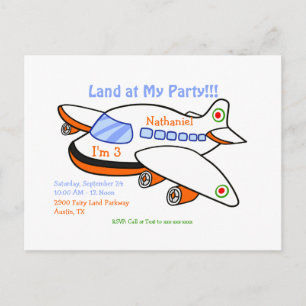Cartão Postal De Convite Terra no Meu Festa Avião Tema Crianças